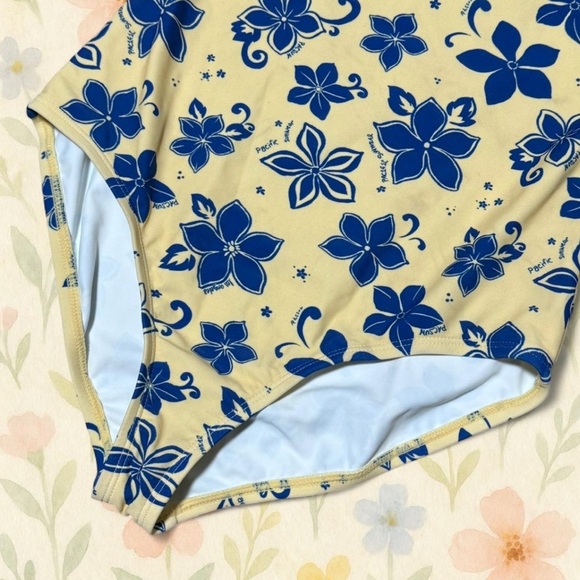 PacSun Kids XL Swimsuit Yellow Blue Floral Crossback - Picture 3 of 8